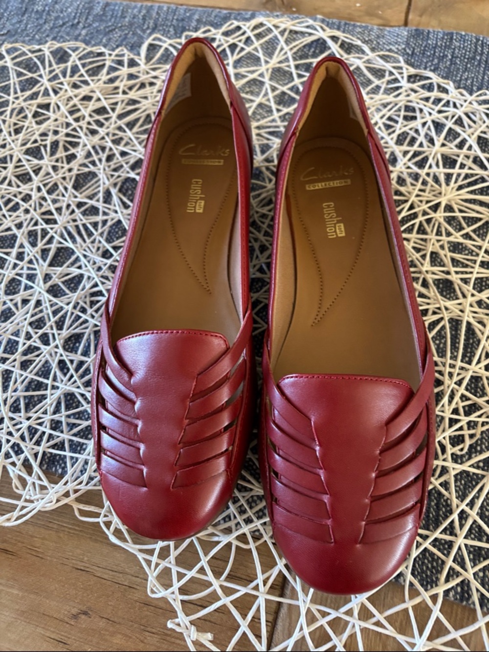 Clarks Women’s Wine Red Leather Slip-On Loafers